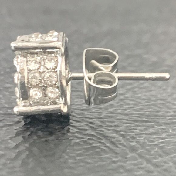 Men’s White Gold 14k Plate Iced Out Round Hip Hop Crystal CZ Earrings Silver NEW - Picture 6 of 10